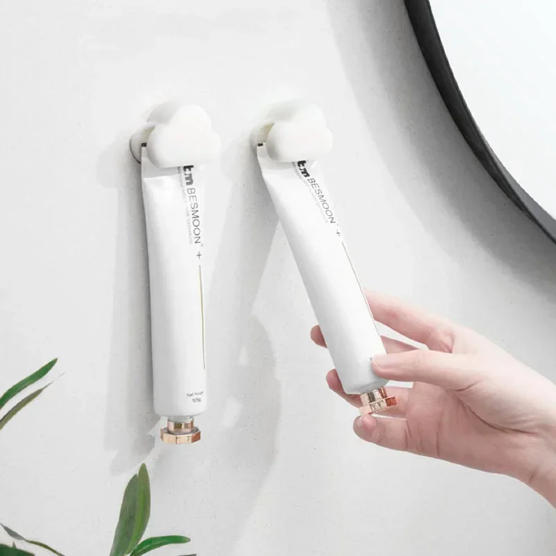 Cute Cloud Toothpaste Holder Hanger Self Adhesive Facial Cleanser Clip Multifunctional Toothpaste Storage Rack Bathroom Supplies toothbrush holder toothpaste dispenser
