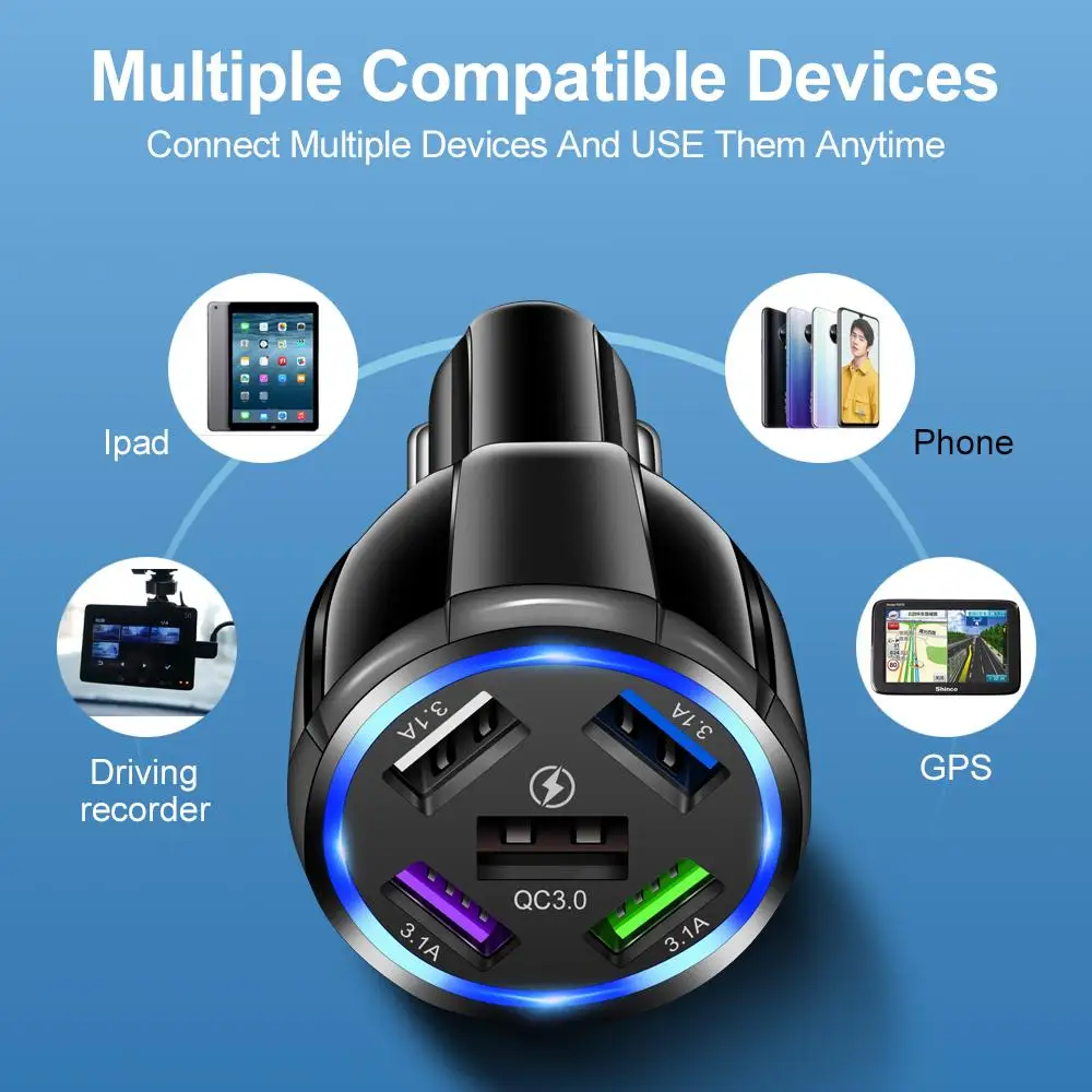 5 Ports USB Car Charge Quick Mini Fast Charging For 12 Tablet Mobile Phone Charger Adapter in Car