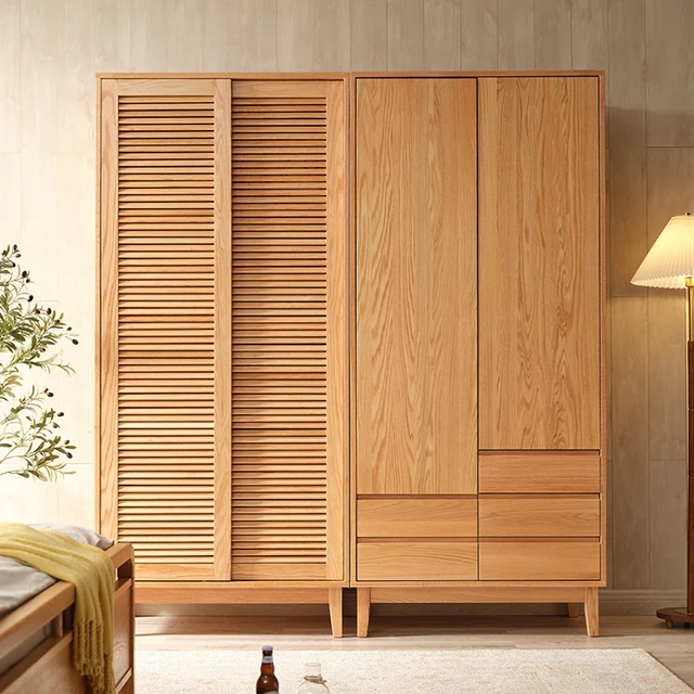 Modern Wardrobe Closet Two Oak Doors Armoire Nordic Solid Wood Wardrobe for Storage
