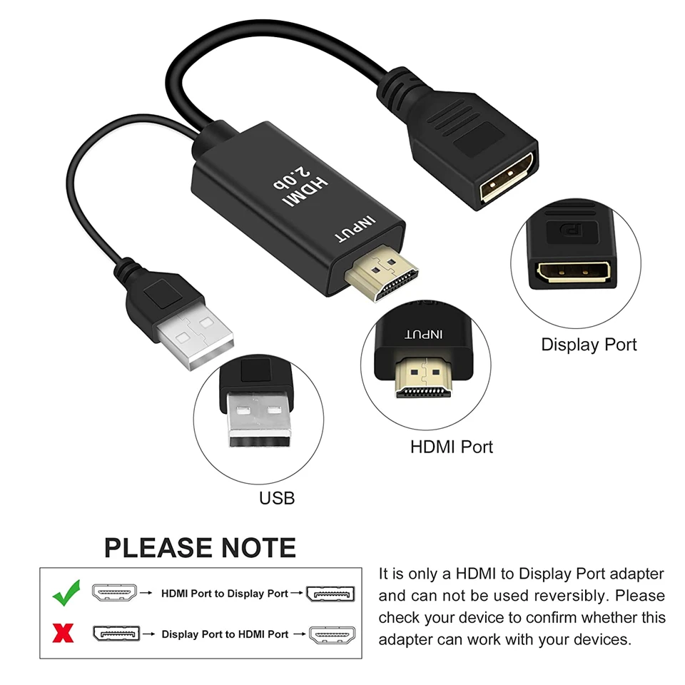 Adaptateur DisplayPort vers HDMI - Convertisseur Vidéo 4K 60Hz Active DP  1.4 vers HDMI 2.0 - Dongle Adaptateur de Câble DP vers HDMI pour