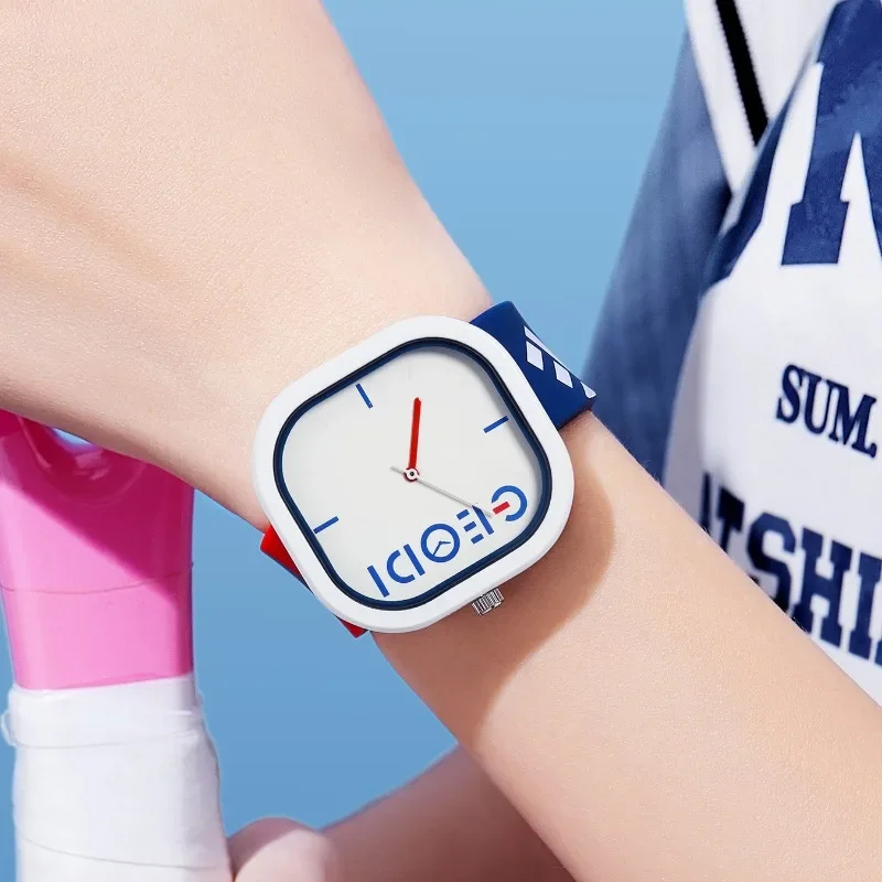 Student Sports Watch Irregular Square Dial Silicone Bands Fashion Men Quartz Watches Waterproof Women Clock Relojes Para Mujer