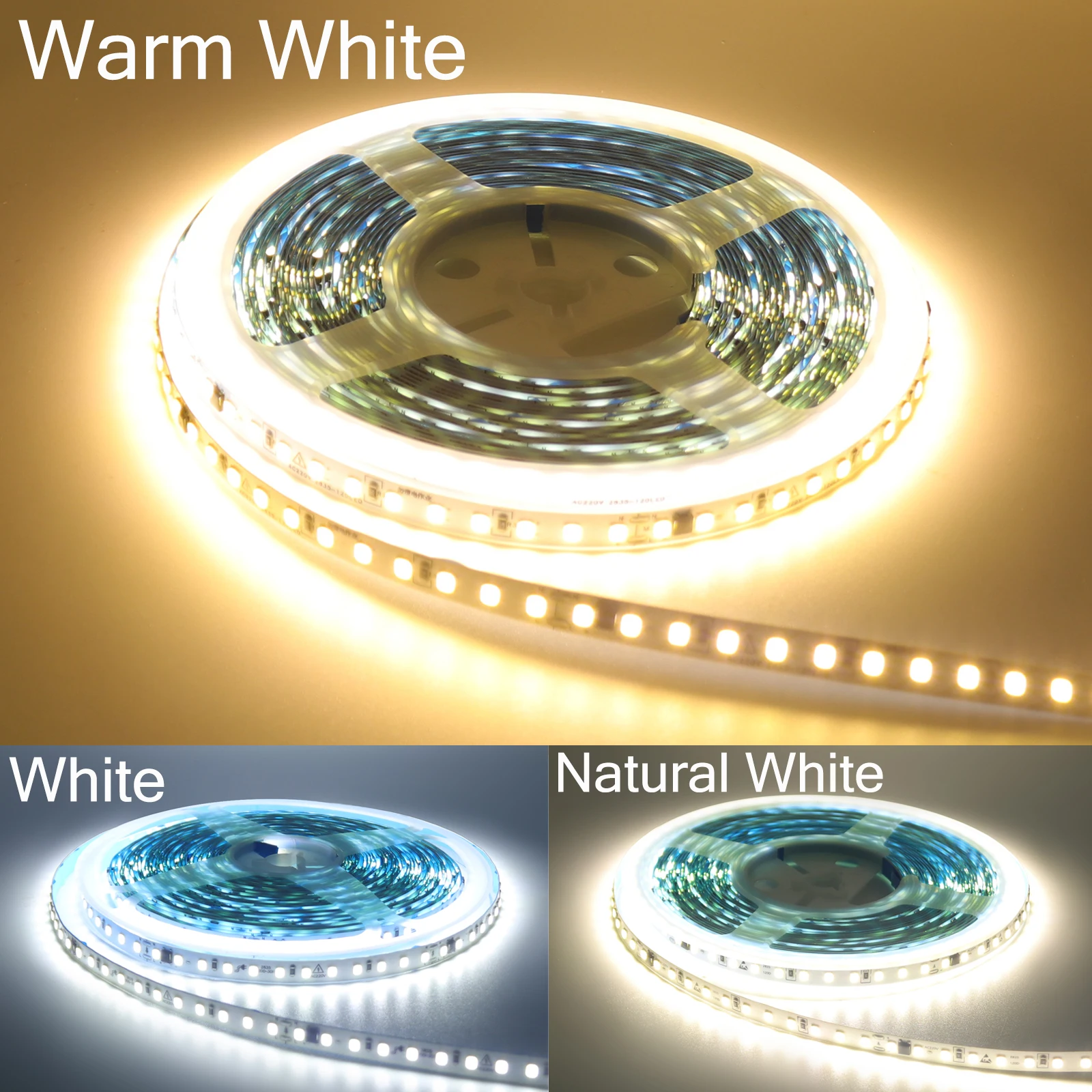 10m 20m 50m 220V 2835 LED 스트립 라이트 드라이버 불필요 고휘도 120LEDs/M 유연 테이프 조명 IP44 방수 가정용 조명