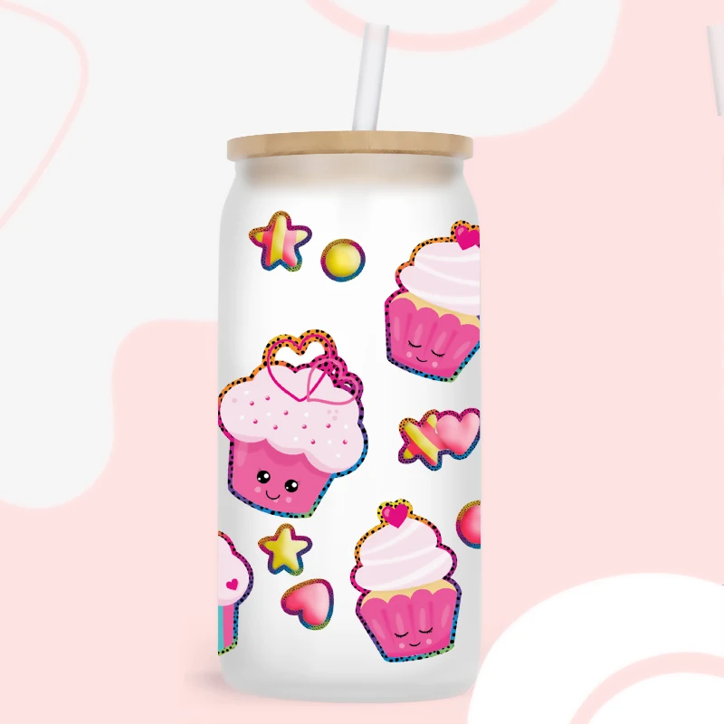 Dtf transfer sticker UV DTF transfer sticker christmas cake drink for 16oz Libbey glasses wraps bottles cup can DIY waterproof decals