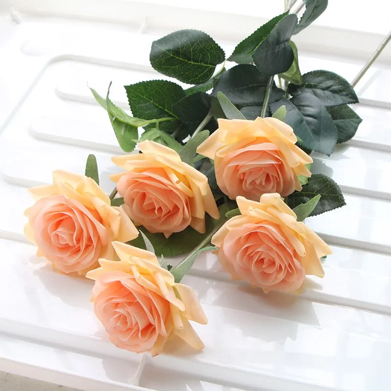 Elegant Pink Rose Artificial Silk Flower Bouquet - 7-Piece Set for Home, Wedding, and Party Décor