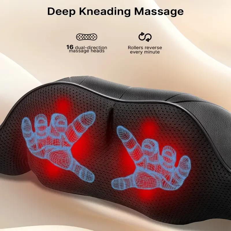 Oreiller de massage électrique Shiatsu pour le dos, les épaules et la nuque, en forme de U, avec fonction chauffante et massage par pétrissage profond des tissus._voghion.com