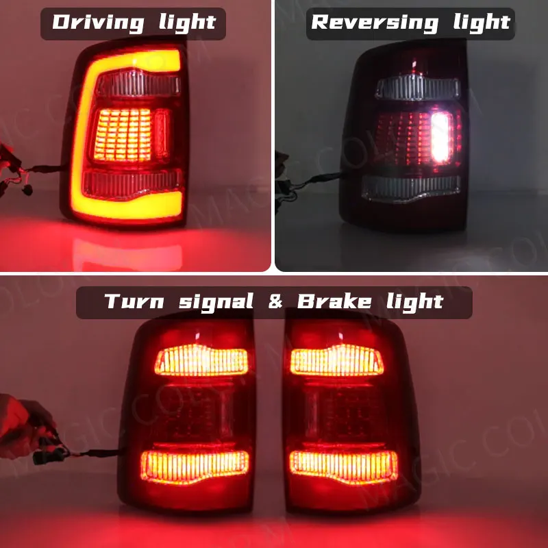 KNSPEC Red Black LED Tail Lights Compatible With 2013-2018 Dodge Ram 1500 2500 3500 Rear Lights Left Driver Side Replacement With Bulbs And Harness Left Driver Side 68093081AB, Tail Light Assemblies - Canada - View #2