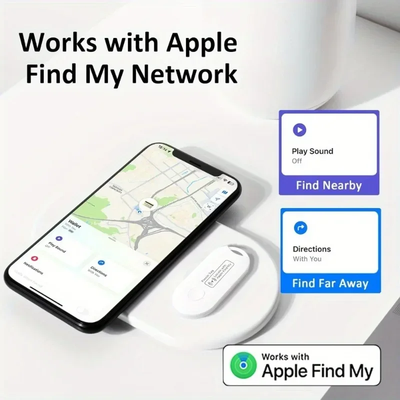 Key Finder Locator with Sound, Works with Apple Find My (iOS only), Replaceable Batteries, Ultra Lightweight, White 2-Pack