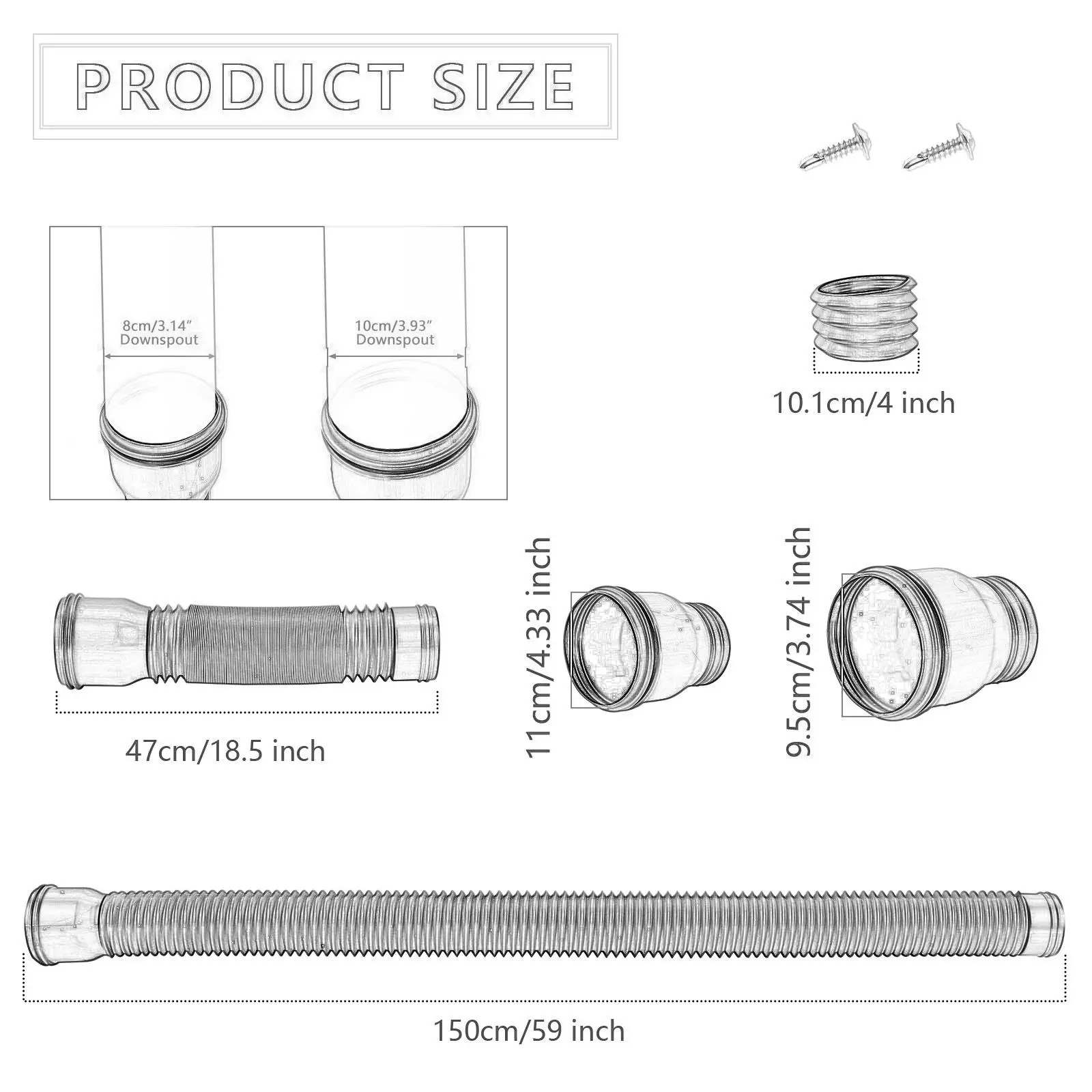 Rain Gutter Downspout Extensions 18.5-59inch with Screws Downspout Extender for Lawn House Gutter Garden Yard Outdoor