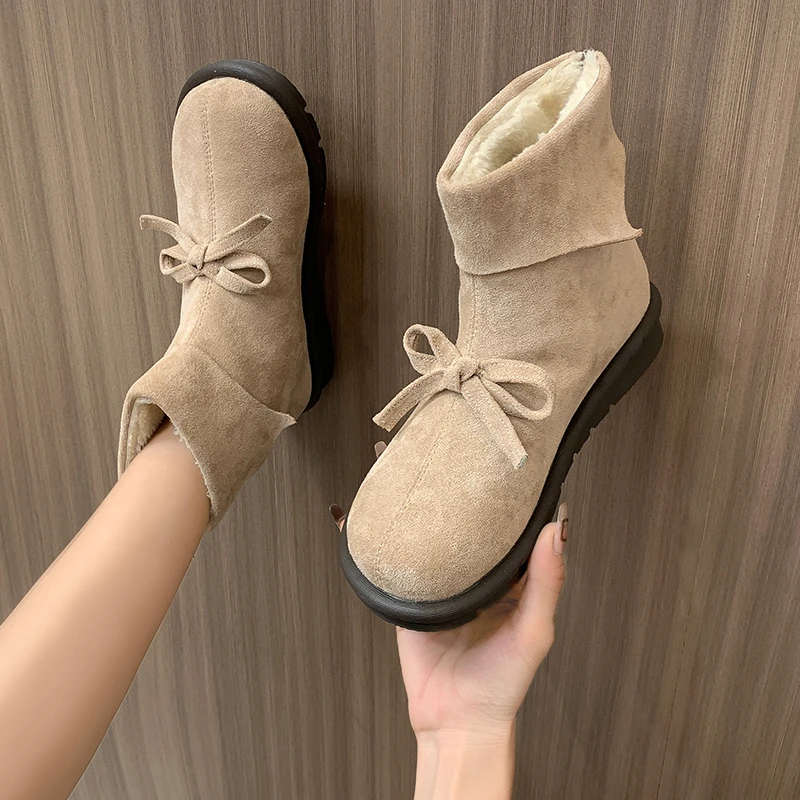 

Удобная и теплая зимняя женская обувь, новинка 2023, женские зимние ботинки большого размера, модные ботинки на молнии с круглым носком, Botas De Mujer