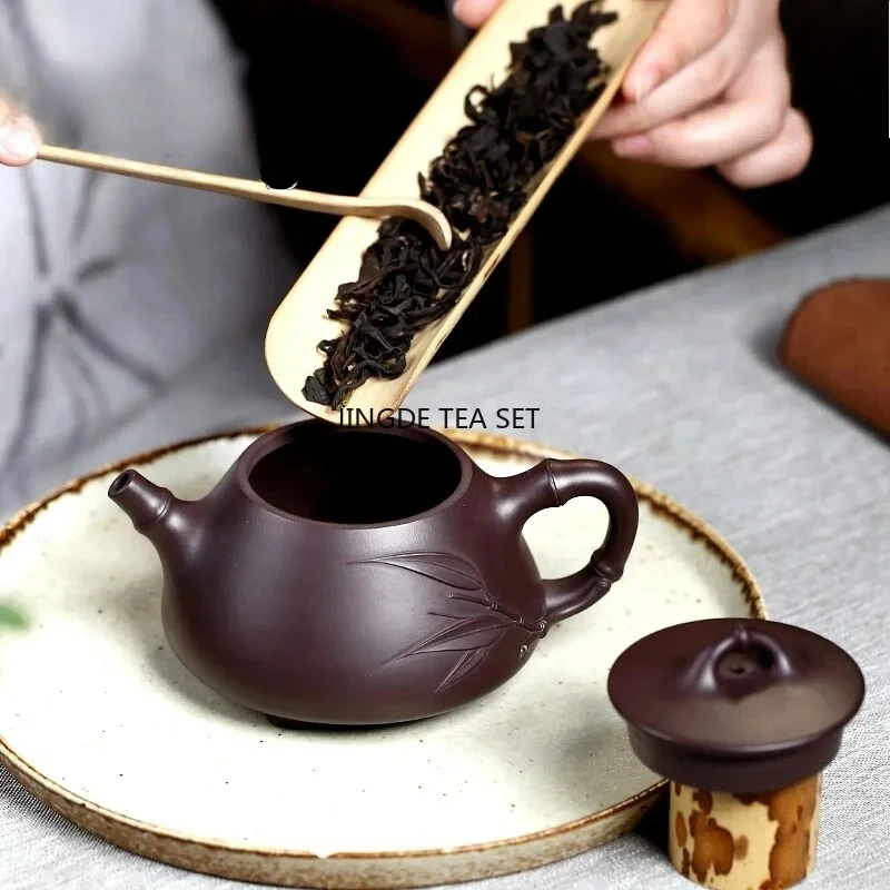 Yixing Purple Clay Handmade Kung Fu Tea Set Raw Mineral Purple Eggplant Mud, Bamboo Knot Ladybug, Chinese style Tea Pot