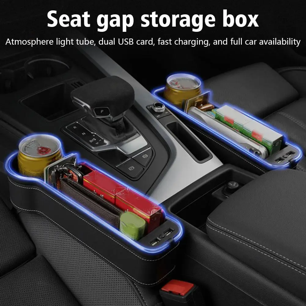 

3 In1 Car Seat Storage Box Usb Atmosphere Lamp Charging Function Seat Slit Pocket Seat Organizer Interior Decoration