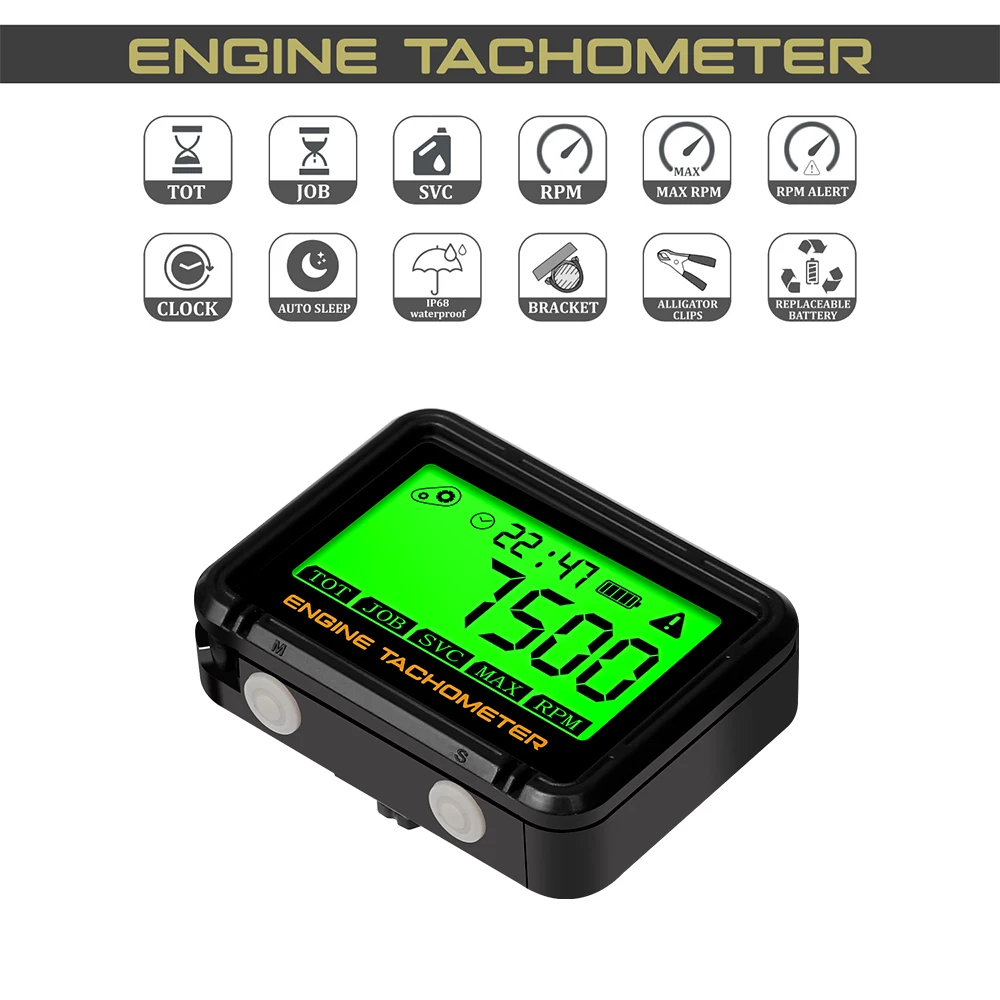Engine Tachometer Tachometer Gauge Tachometer Meter Replaceable Motorcycle Tachometer Digital Big Screen Display 0-18000 RPM Gauge Tach Hour Meter For Boat Moto Chainsaw Waterproof