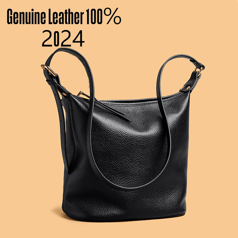 Genuine Leather Women's Casual Handbag Simple Large Capacity Tote Bag Cow Leather Ladies Commuting Single Shoulder Crossbody Bag