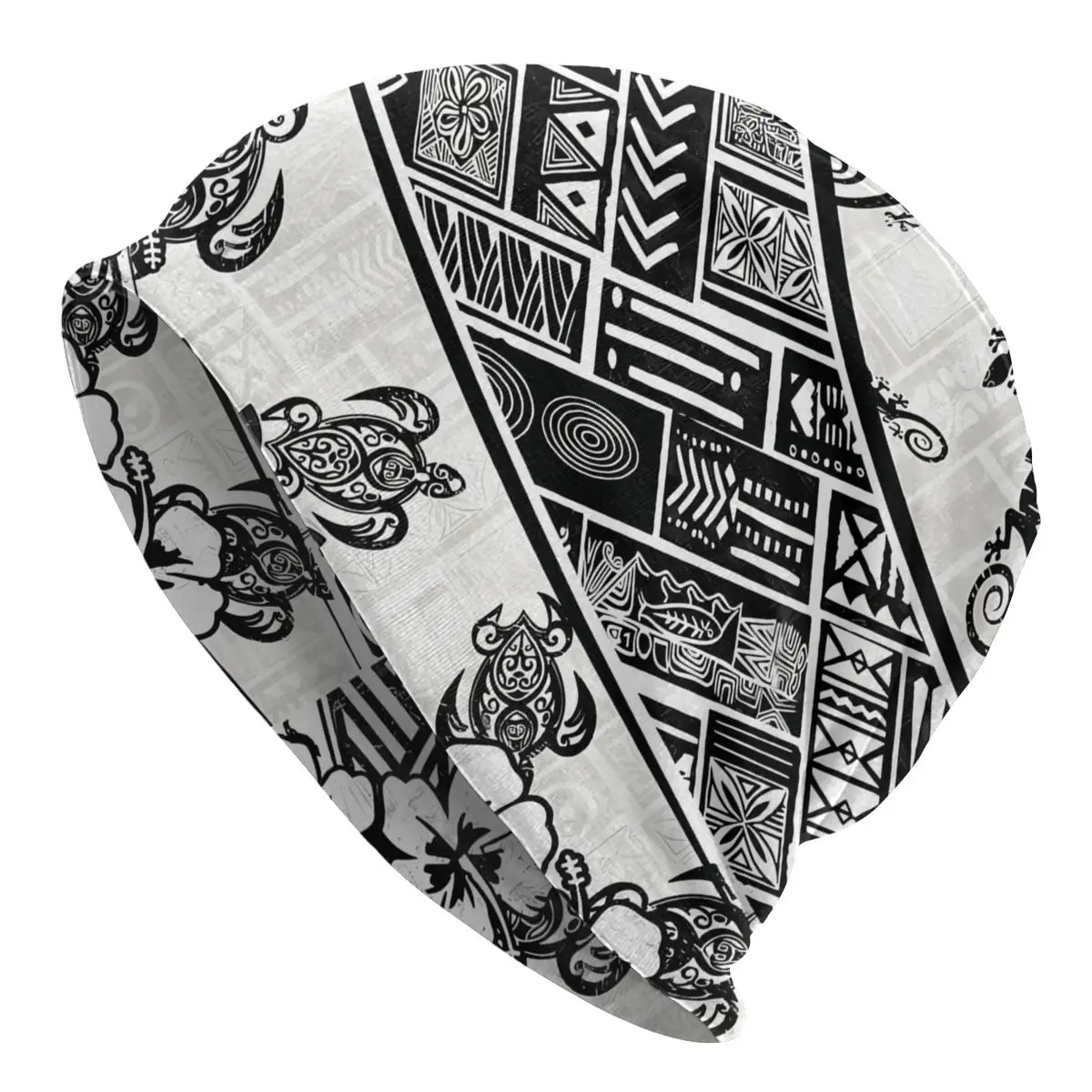 

Black And White Polynesian Tribal Distressed Sport Thin Beanie Caps Samoan Skullies Beanies Ski Caps Soft Bonnet Hats