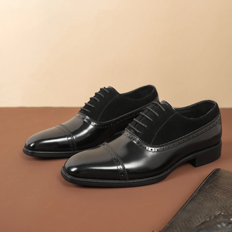 

Patent Leather Mens Dress Business Shoes Genuine Leather Summer Designer New Fashion Black Suede Wedding Social Shoes for Male