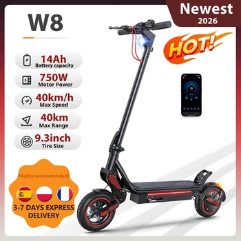 iScooter W8 Scooter elettrico da 9,3 pollici 48V 14Ah 750W Motore 30-40 km Gamma massima 40 km/h Velocità massima Doppia sospensione E Scooter con app