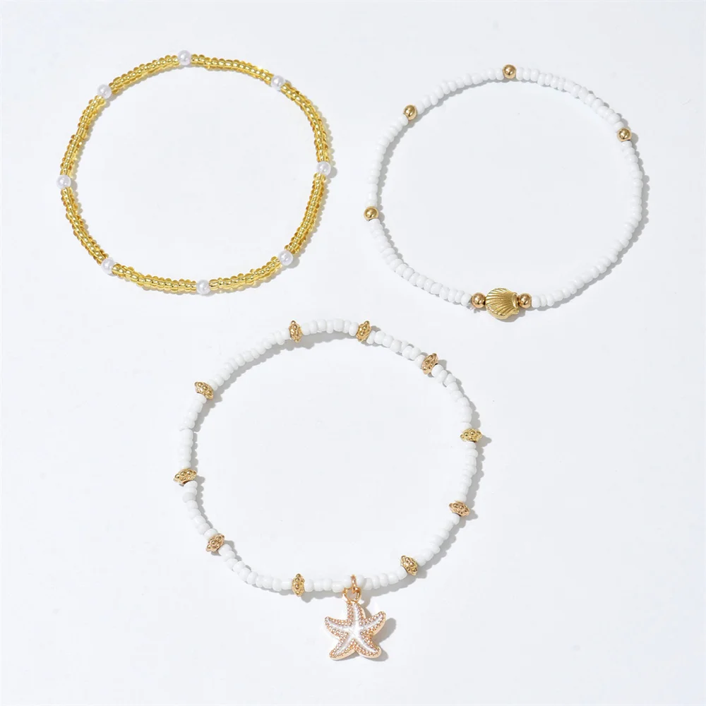 Cute Starfish Shell Rice Bead Multilayer Anklets For Women Gold Color Foot Chain Ankle Bracelet Beach Jewelry Summer Accessories