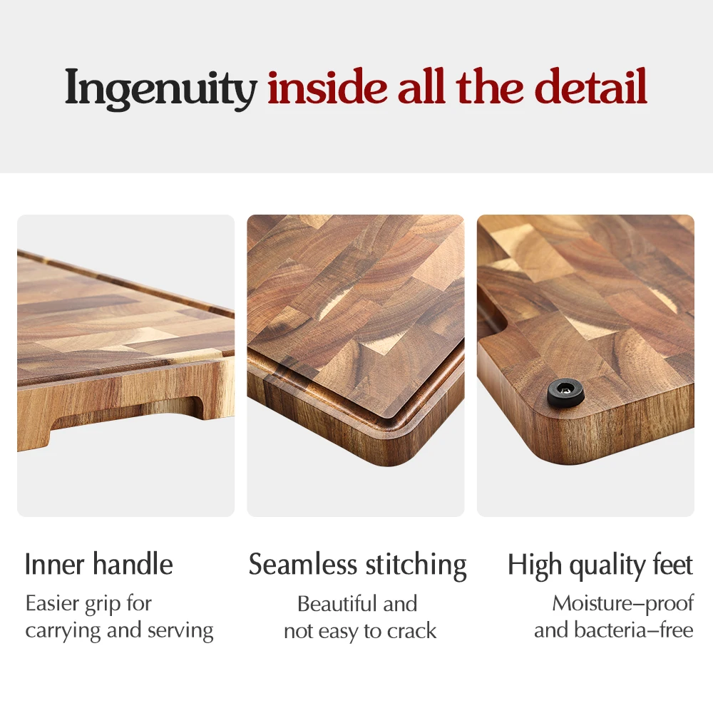 HEZHEN Premium Acacia Wood Splicing Cutting Board with Drain and Damp-Proof Features
