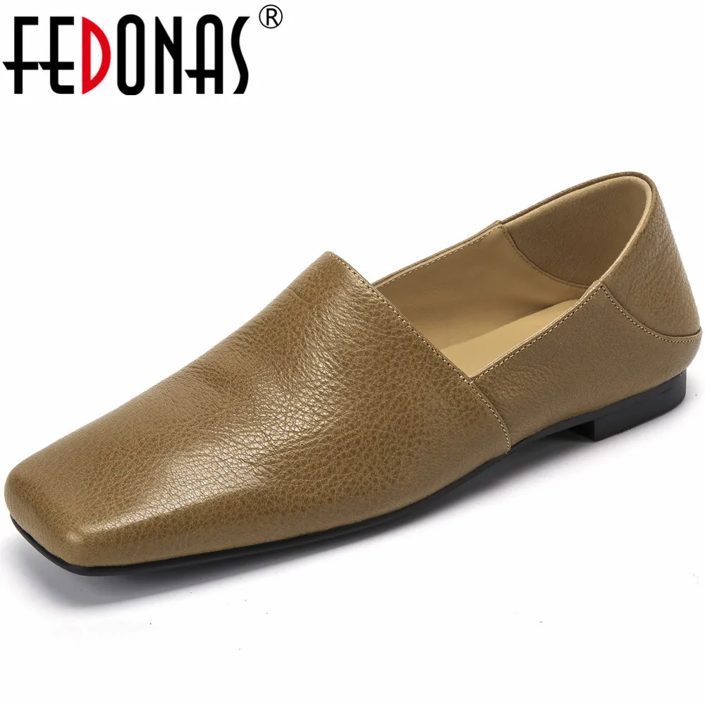

FEDONAS Newest Spring Summer Women Genuine Leather Flats Square Toe Concise Casual Working Comfortable Shoes Woman Retro Style