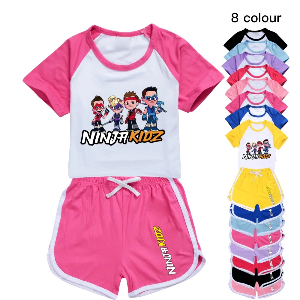 

New Children NINJA KIDZ Clothes Kids Summer Pajamas Baby Girls Short Sleeve T Shirt Shorts 2pcs Set Toddler Boys Sportsuit 2-16Y