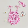 Citgeett Summer Infant Baby Girl Football Outfit Bow Rugby Print Shoulder Bodysuit Bow Headband Clothes Set 1