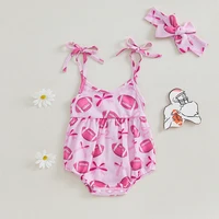 Citgeett Summer Infant Baby Girl Football Outfit Bow Rugby Print Shoulder Bodysuit Bow Headband Clothes Set 1