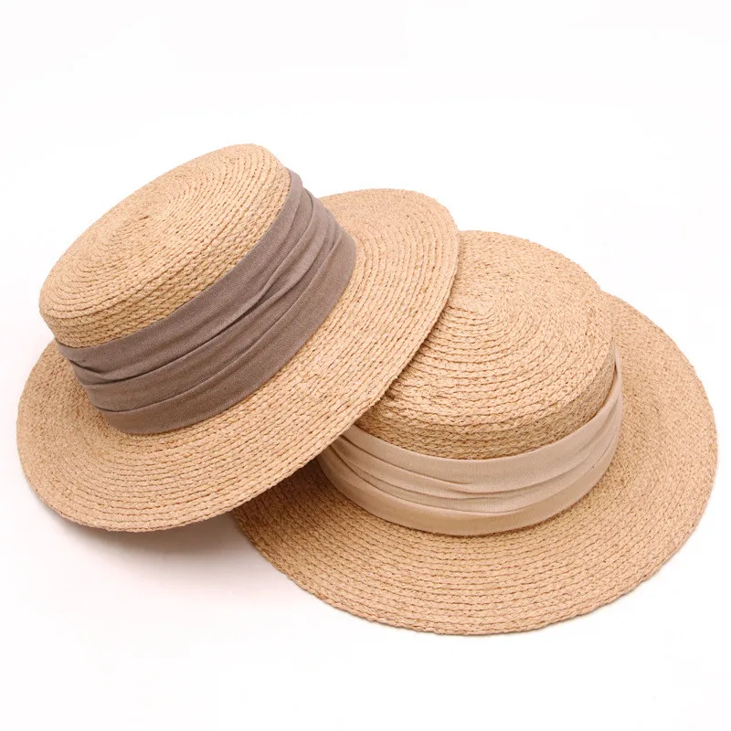 

202306-gaoda classic dropshipping summer natural raffia grass beach flat crown panama fedoras cap men women leisure JAZZ hat