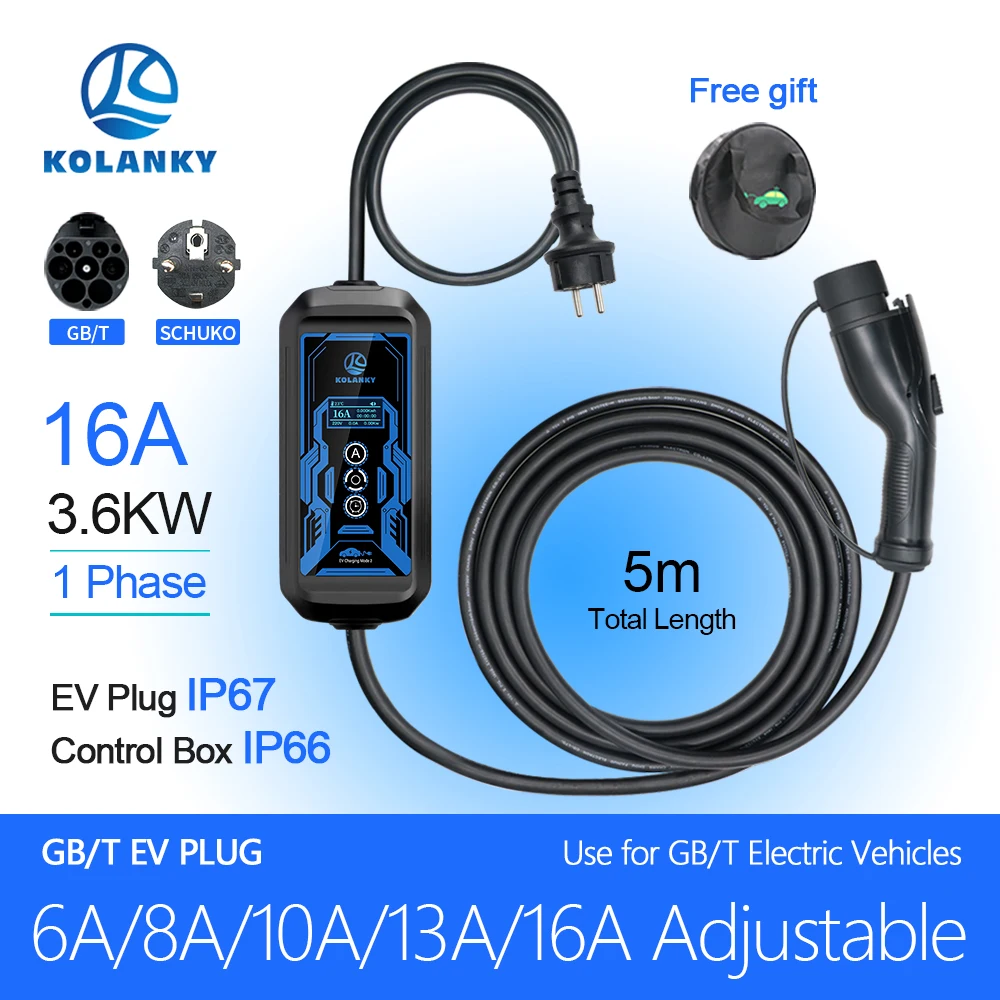 Caricabatterie Portatile Gbt 6/8/10/13/16A 3.6Kw Ev Per Auto Ibride Per Veicoli Elettrici Di Marca Cinese Byd/Chery Cable 5M