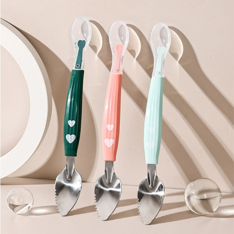 Baby Feeding Spoon Scraper Spoon Silicone Fruit Puree Spoon Supplementary Food Feeder Dual-Head Spoon Toddler Utensil 4