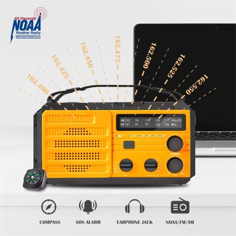 신뢰할 수 있는 8000mAh 야외 비상용 태양광 핸드 크랭크 라디오 AM FM 내장 충전 케이블 생존용 충전식 플라스틱 손전등
