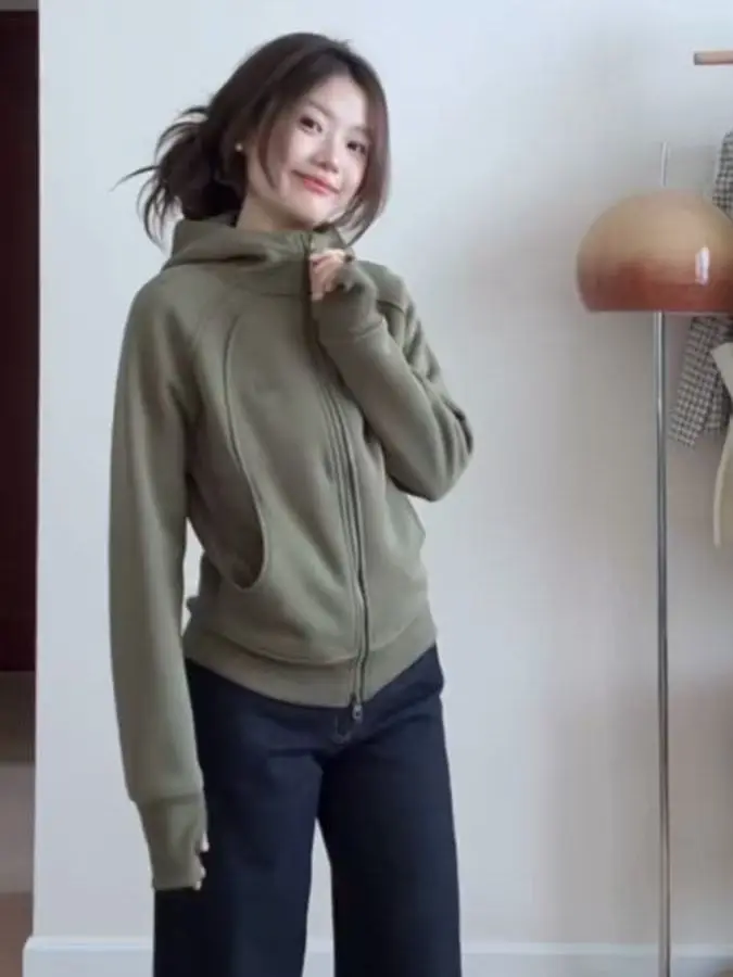 Zipper Hoodie Women's Slim Fit Casual Open Cardigan Jacket Autumn New Style Basic Matchable Design Sense Splicing Sweatshirt