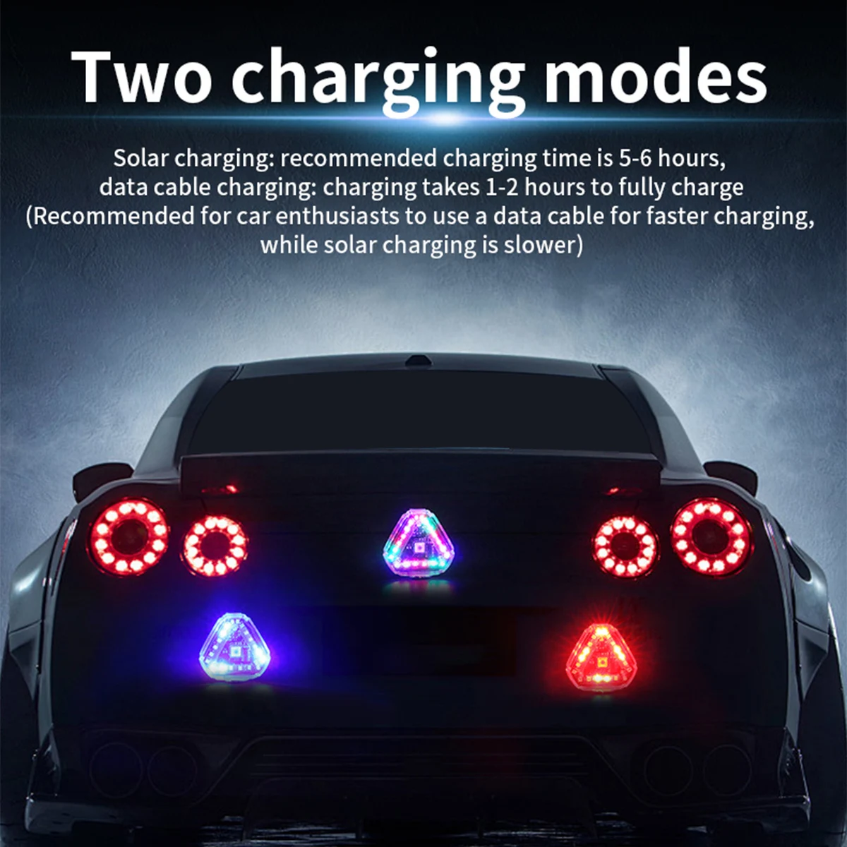 Triangles Solar Power Strobe Warning Light Motorcycle Car Motorbike Tail Colorful LED Night Rear Collision Flashing Signal