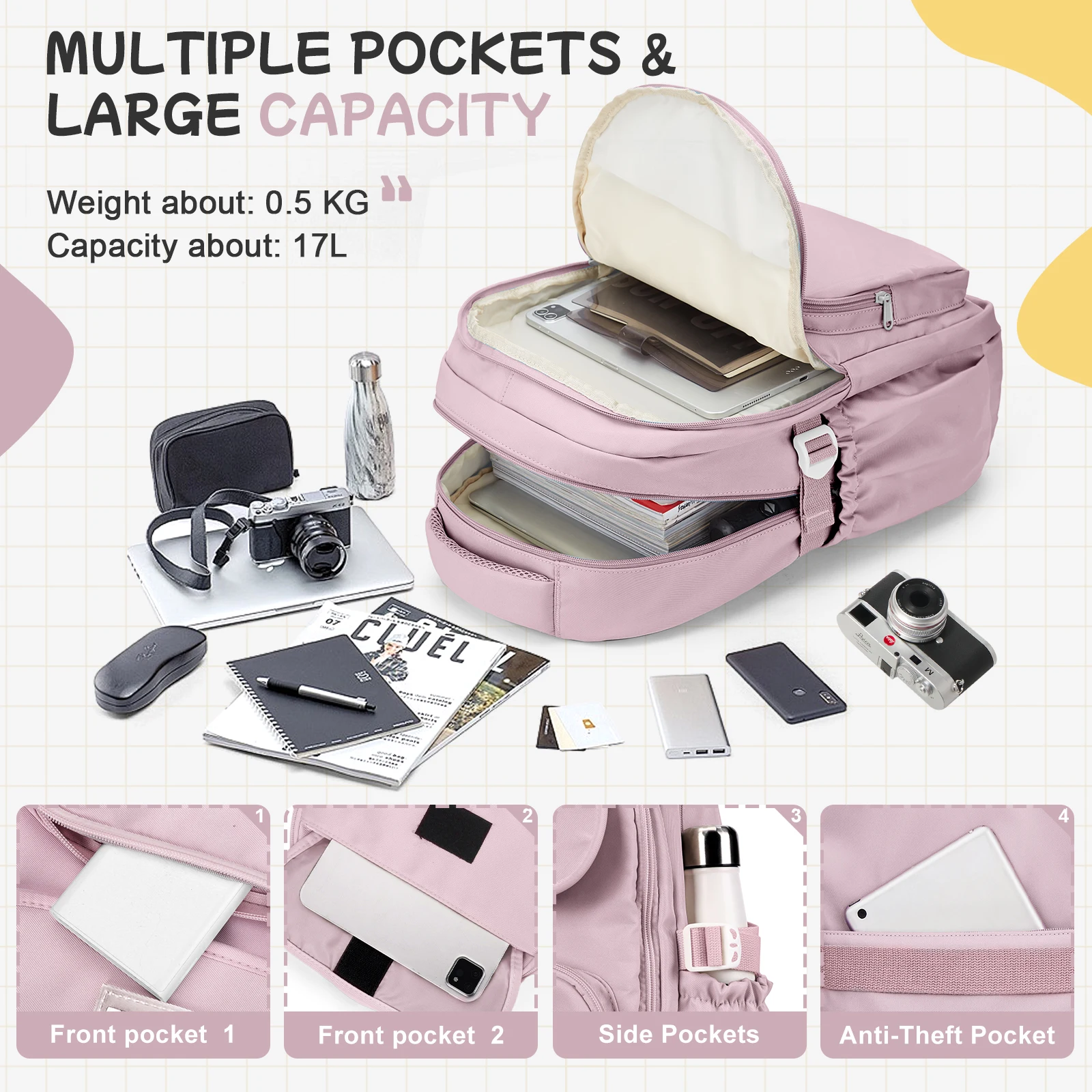 Backpack for Teen Girls Middle-School Primary Elementary Bookbags Lightweight Travel Casual Daypack Women 15Inch Laptop Backpack