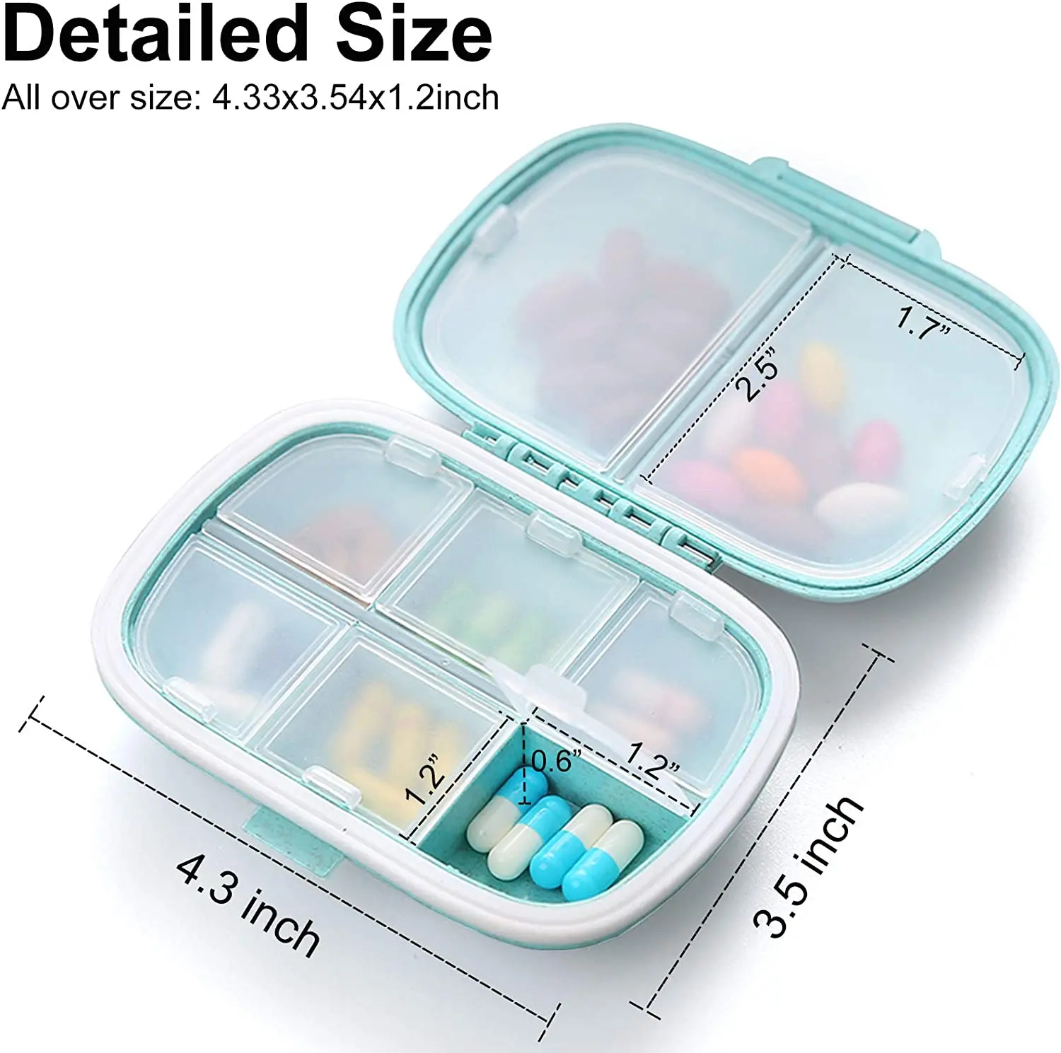 Fashion Designer Small Travel Pill Box Set with Mirror and 2 Compartments Tin Daily Pill Holder- 7-Day Pill Organizer Medicine Organizer for