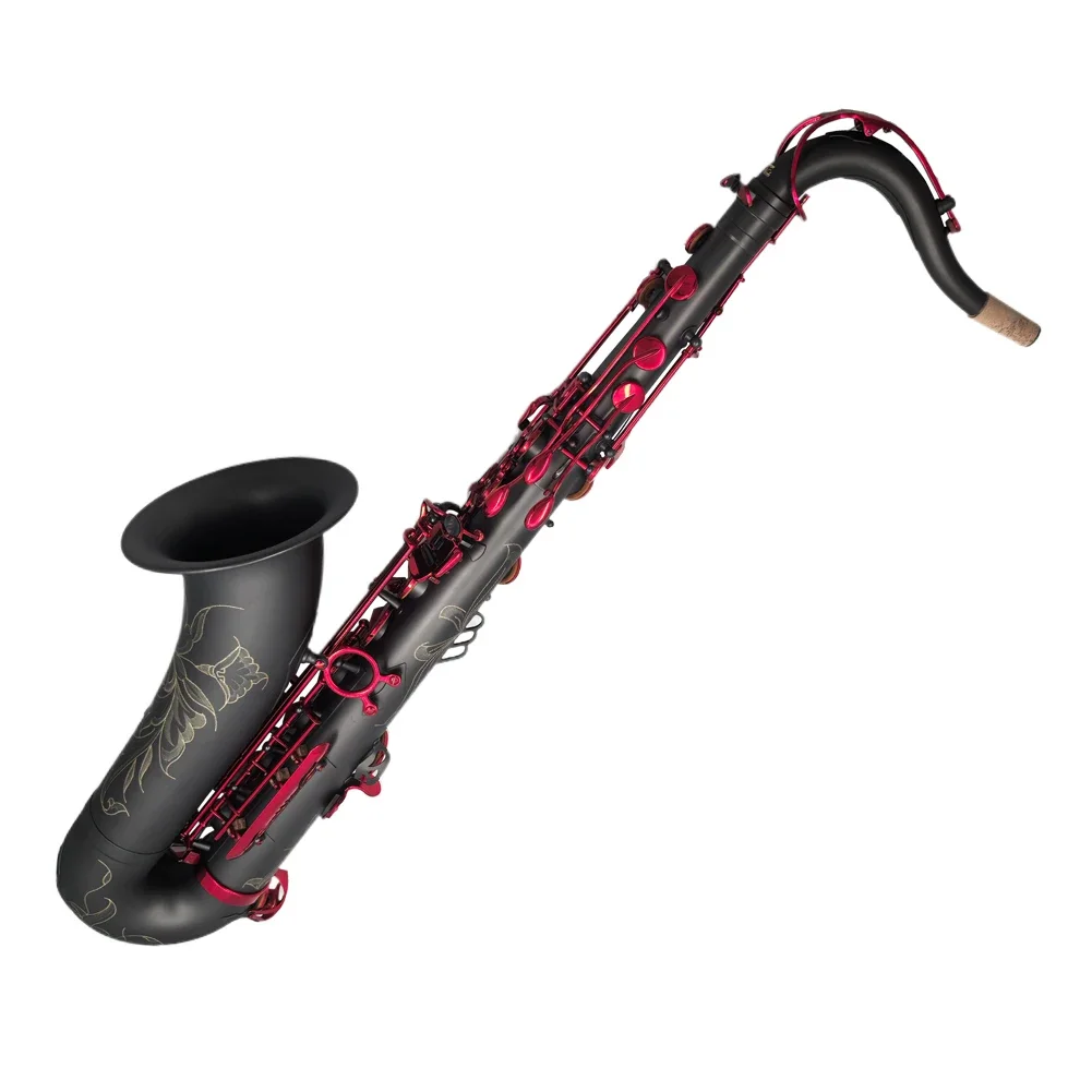 Eastern Music Imperium Professional Matte Black Tenor Saxophone with Red Lacquered Keys &ndash; Bb Key &ndash; High F# Italian Pads