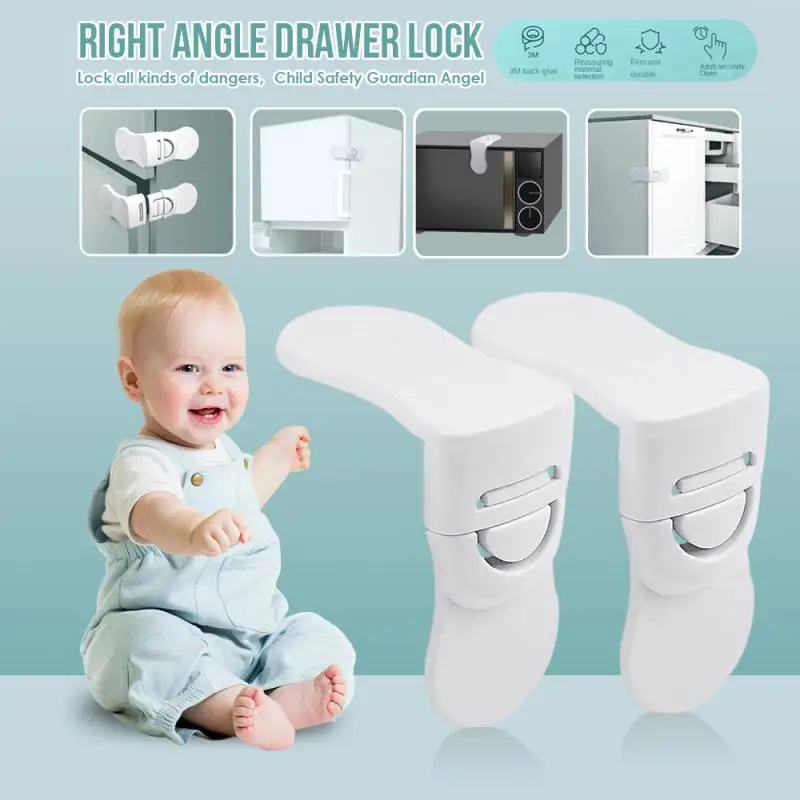 5Pcs White Locks Right Angle Baby Safety Drawer Child Safety Cabinet Locks