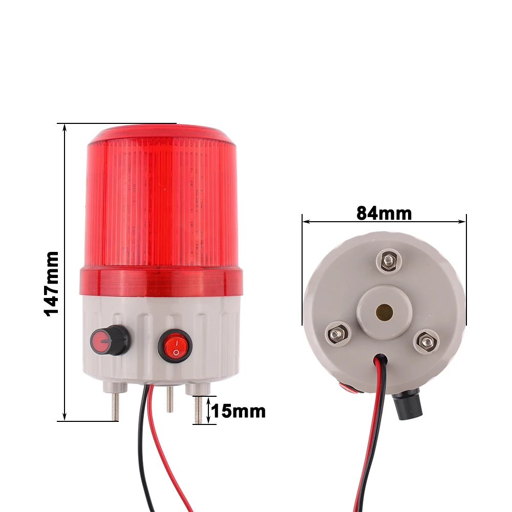 Volume Adjustable Alarm Light Rotating Flashing LED Lamp With Sound Warning Light AC110V 220V DC12V24V Light On Off Red