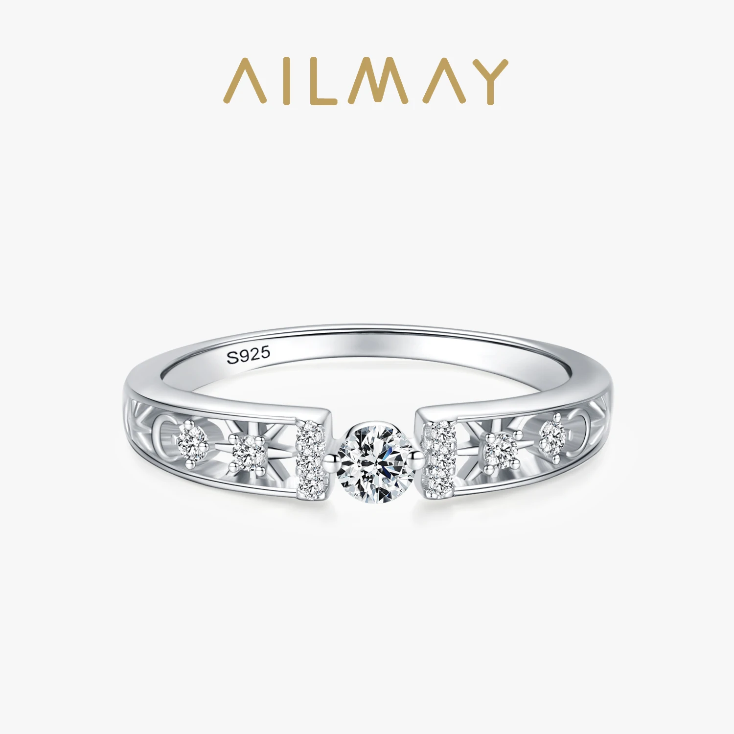 Silver rings Silver ring Wedding rings Ailmay Real 925 Sterling Silver Line Clear CZ Finger Rings Geometric Line Rings For Women Classic Wedding Statement Jewelry