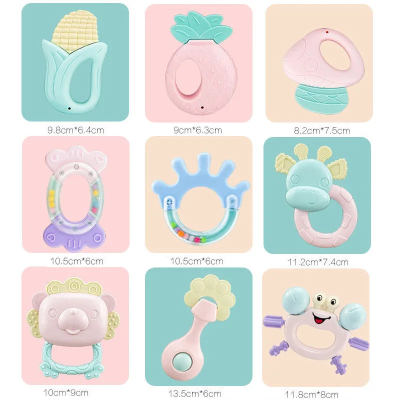 6-14Pcs Baby Rattle 0-12 Months Newborn Soft Bell Teethers Hand Shaking Crib Mobile Ring Educational Toy For Children Set Gifts 6