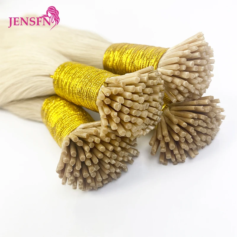 JENSFN Straight Virgin Human Hair Fusion I Tip Hair Extensions 18"-24" Inch 1g/Strand Keratin Capsule Natural Human #613