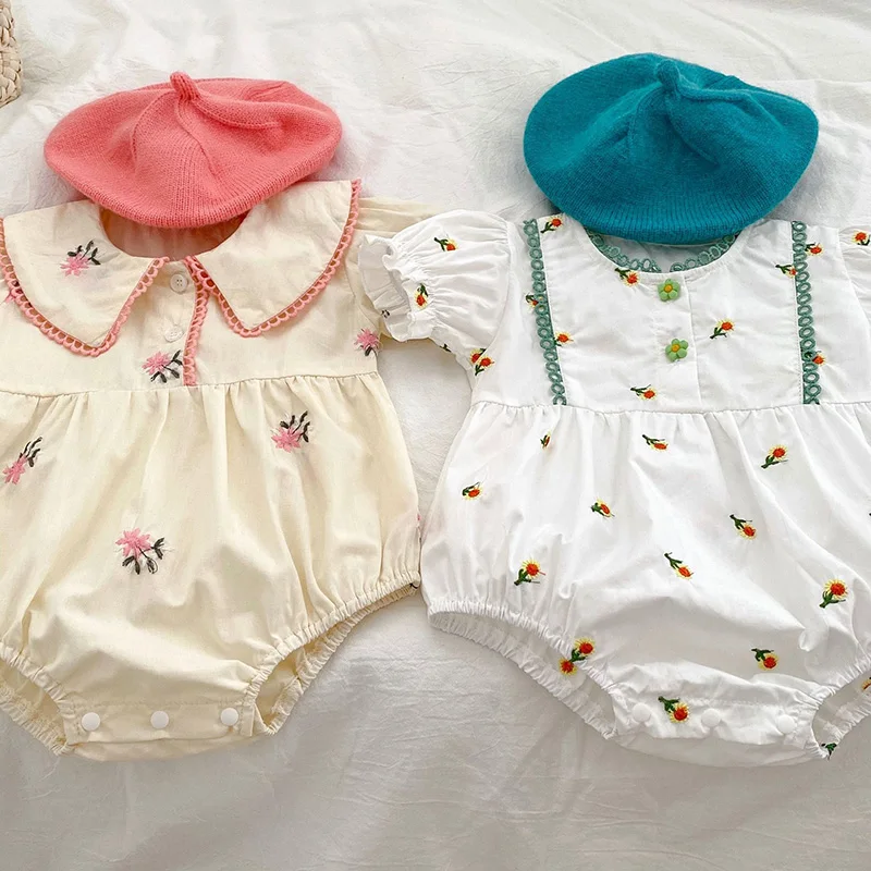 

Newborn Baby Girl Romper Short Sleeved Cotton Flower Embroidery Toddler Baby Girls Jumpsuit Baby Girls Clothes For Summer