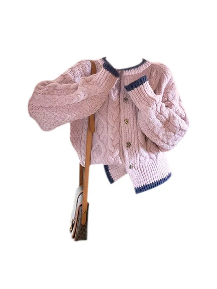 

Korean Sweet Women Cotton Sweater Single Breasted All-Match Long Sleeve O-Neck Cozy Knitted Cardigan Fashion Baggy Autumn Winter