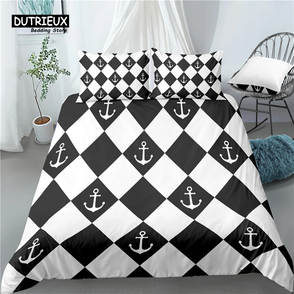 

Home Living Luxury 3D Anchor Plaid Print 2/3Pcs Comfortable Duvet Cover PillowCase Bedding Sets Queen and King EU/US/AU Size