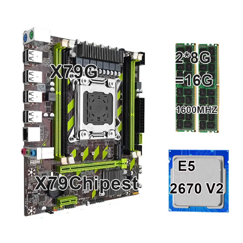 

Набор материнской платы для компьютера KEYIYOU, X79G комплект Xeon E5 2670 V2 ЦПУ и 16 Гб (2X 8 ГБ) DDR3 ECC REG ОЗУ 1600 МГц NVME для игрового сервера