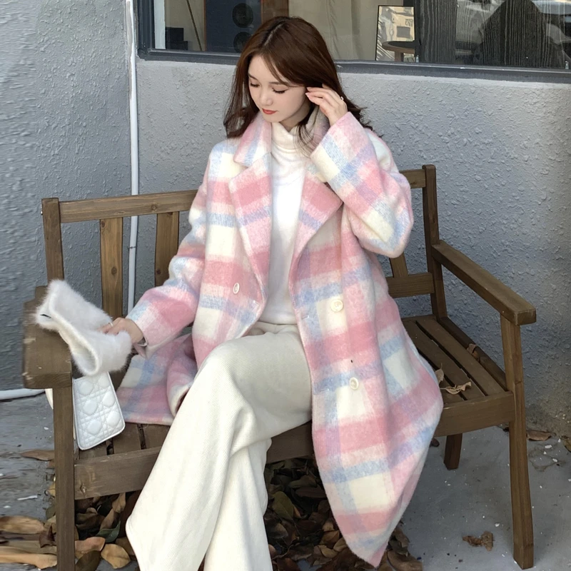 国内で当店のみ PINKSPINK - oversized plaid wool coat Vintage Style Wool Plaid Coat, Plus Size Long Wool Coat for
