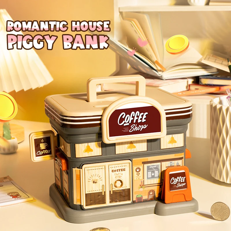 Kids Piggy Bank Coffee Shop Pretend Play Toy Coin Savingbox Money Box Cash Container Children Gift Atm Machine Educational Toy 5