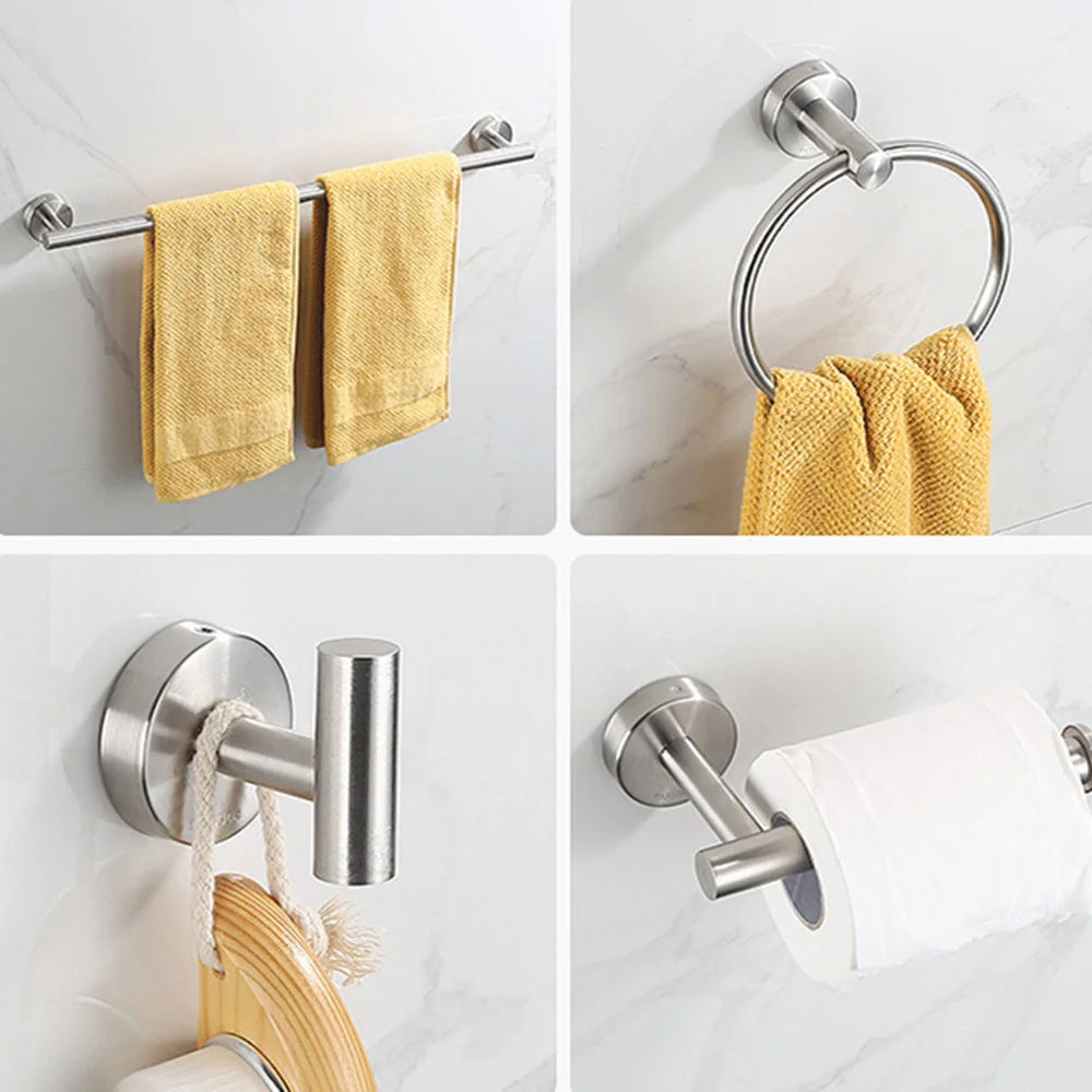 Self-Adhesive Bathroom Accessory Set Wall-mounted Towel Bar Toilet Paper Rack Stainless Steel Matte Black Bathroom Hardware Set