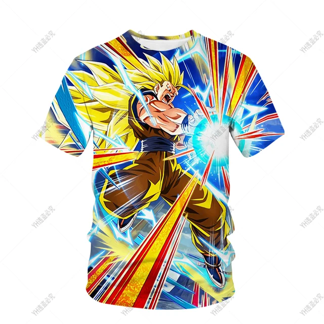 Novo desenho animado Goku Dragon Ball 3d Impressão Digital T-shirt Elástica  de Manga Curta para Meninos e Meninas