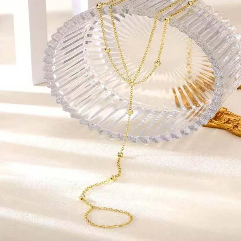 Metal Beaded Y-Shaped Finger Chain Anklet Simple Gold