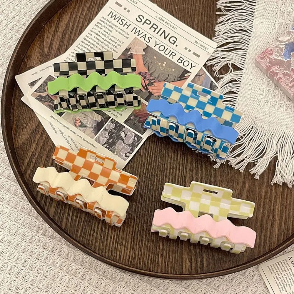 

Ацетатные клетчатые заколки для волос, милые красочные клетчатые заколки для волос с уксусной кислотой, крабы для волос в Корейском стиле для женщин